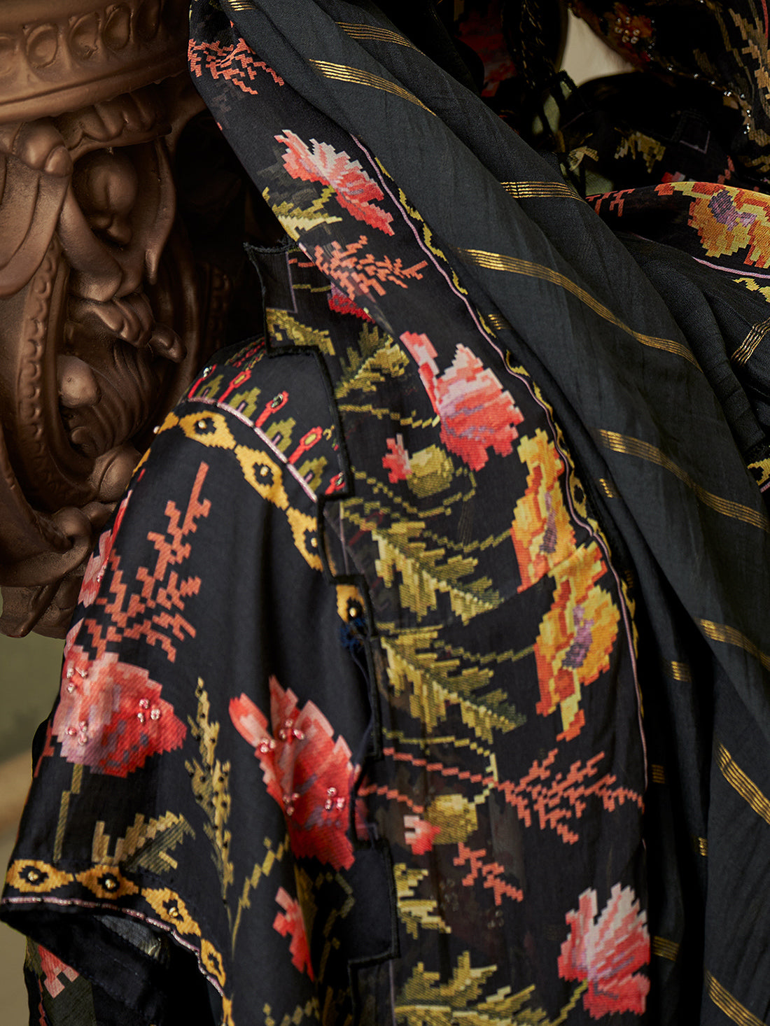 Geet BLACK Muslin stitched suit With Fancy Hand Work