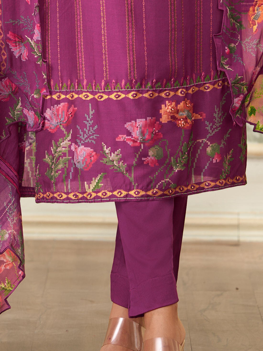 Geet WINE Muslin Unstitched With Fancy Hand Work