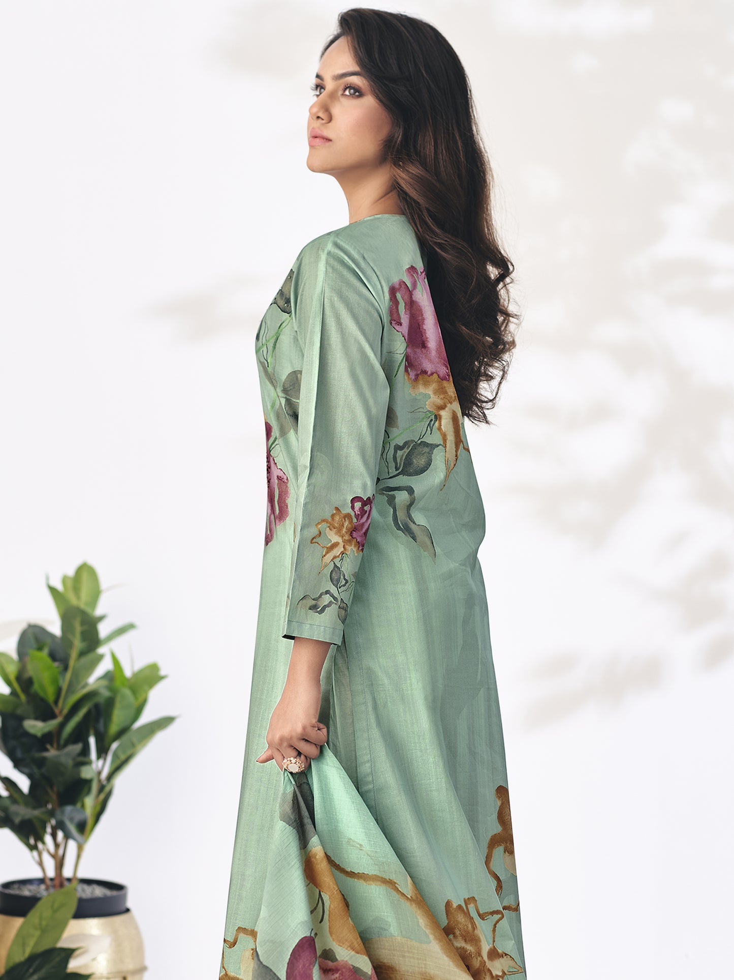 Pragya Vibrant Green Charm Pure Cotton Rama Green Unstitched Set with Handwork