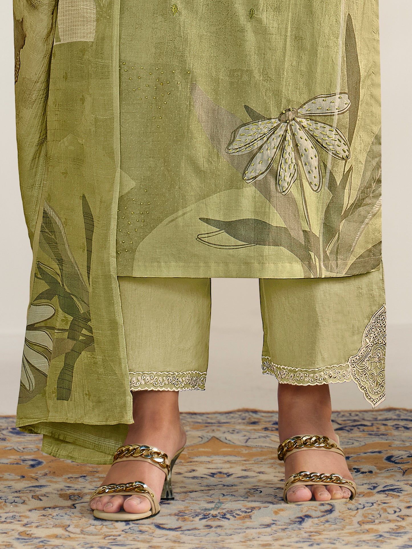 AASHIMA OLIVE GREEN Pure Cotton Suit Set with Stunning Fancy Handwork