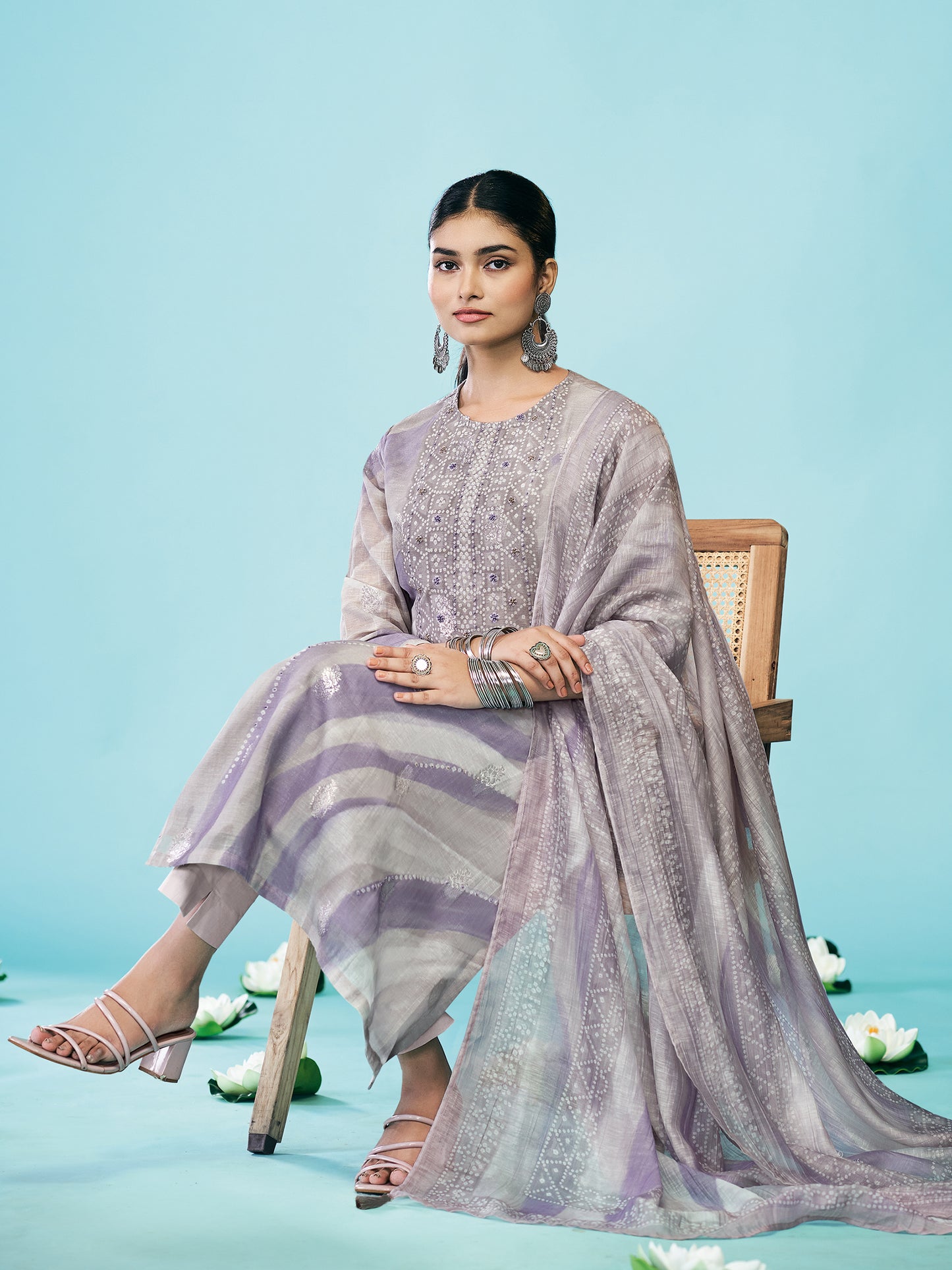 SAMREEN PURPLE Pure Linen Jaquard Suit Set with Stunning Fancy Handwork