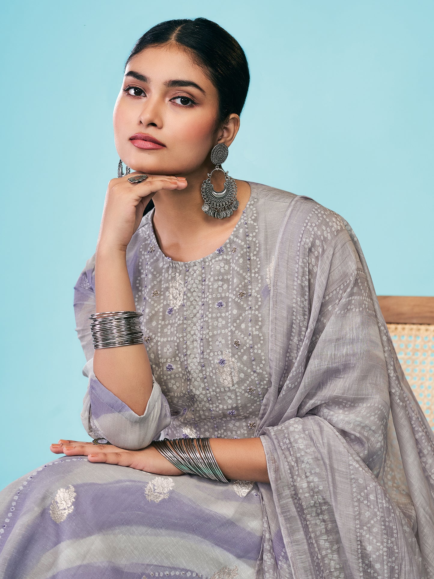 SAMREEN PURPLE Pure Linen Jaquard Suit Set with Stunning Fancy Handwork