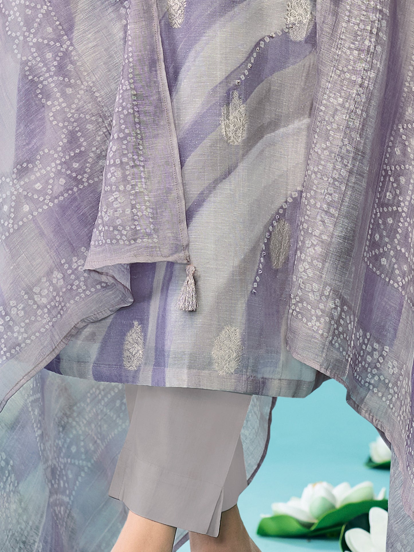 SAMREEN PURPLE Pure Linen Jaquard Unstitched Set with Stunning Fancy Handwork
