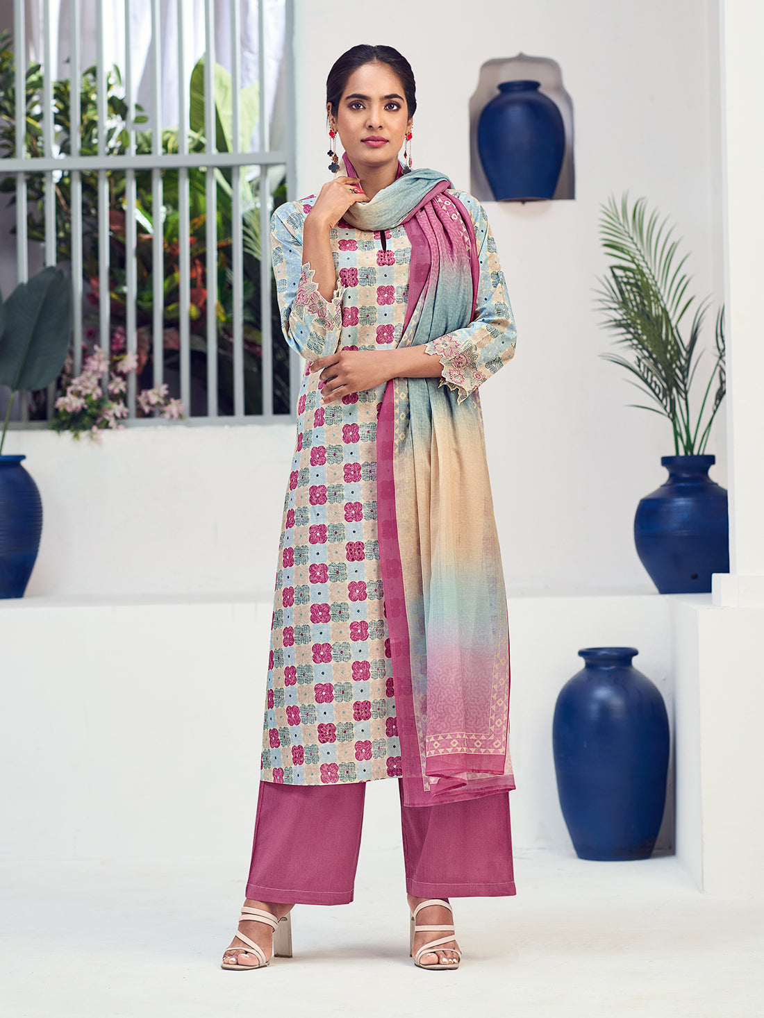 FIONA Pink Pure Cotton Lawn Unstitched Set With Hand work