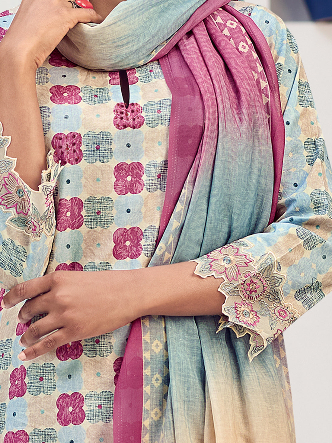 FIONA Pink Pure Cotton Lawn Unstitched Set With Hand work