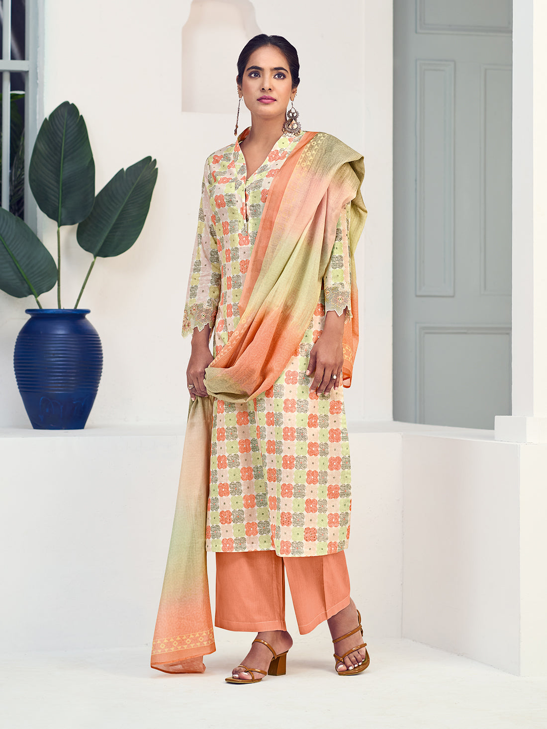 FIONA ORANGE Pure Cotton Lawn Unstitched Set With Hand work