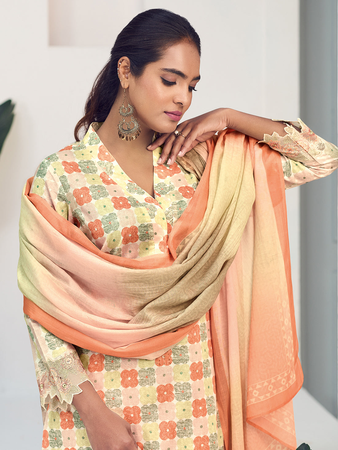 FIONA ORANGE Pure Cotton Lawn Unstitched Set With Hand work