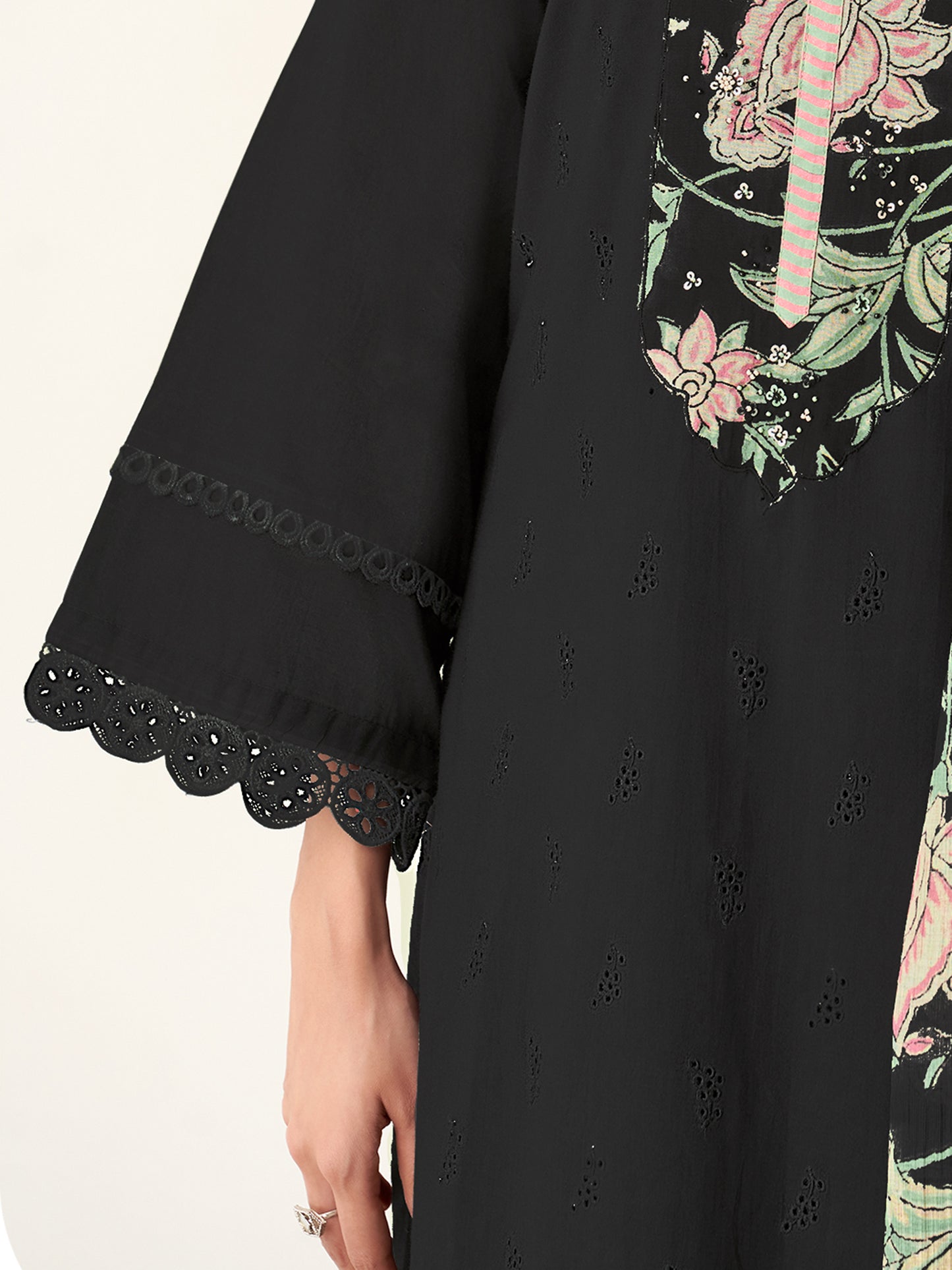 PRATHA BLACK Pure Cotton Unstitched Set with Intricate Handwork & Elegant Embroidery