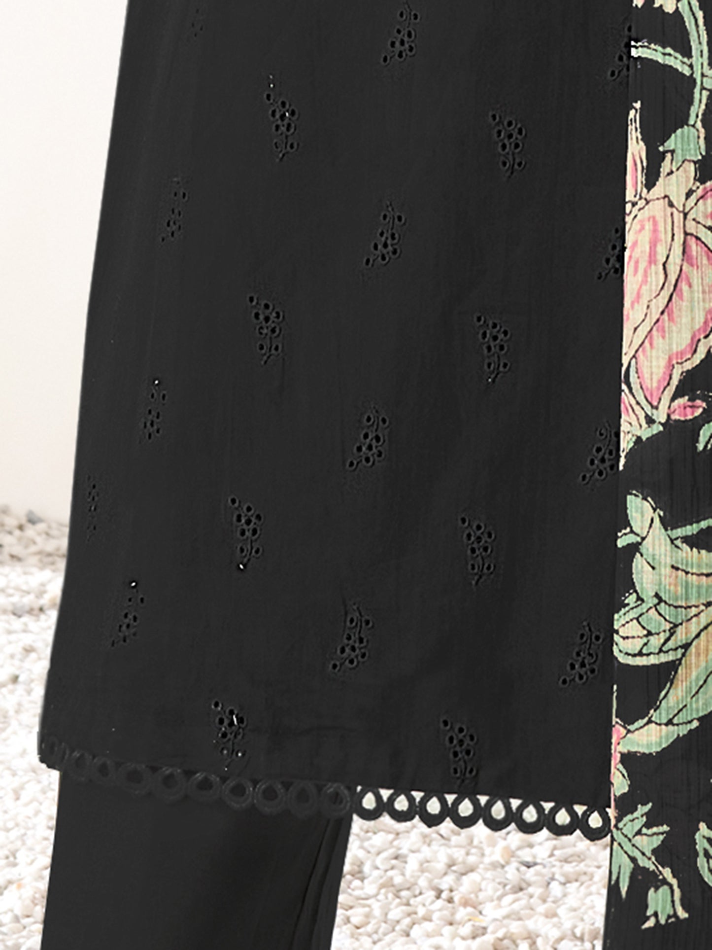 PRATHA BLACK Pure Cotton Unstitched Set with Intricate Handwork & Elegant Embroidery