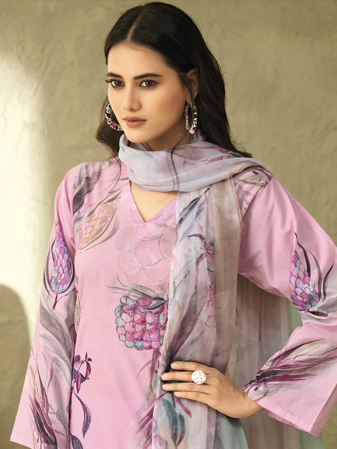 QAHIRA Pink Pure Cotton Lawn Suit Set With Handwork