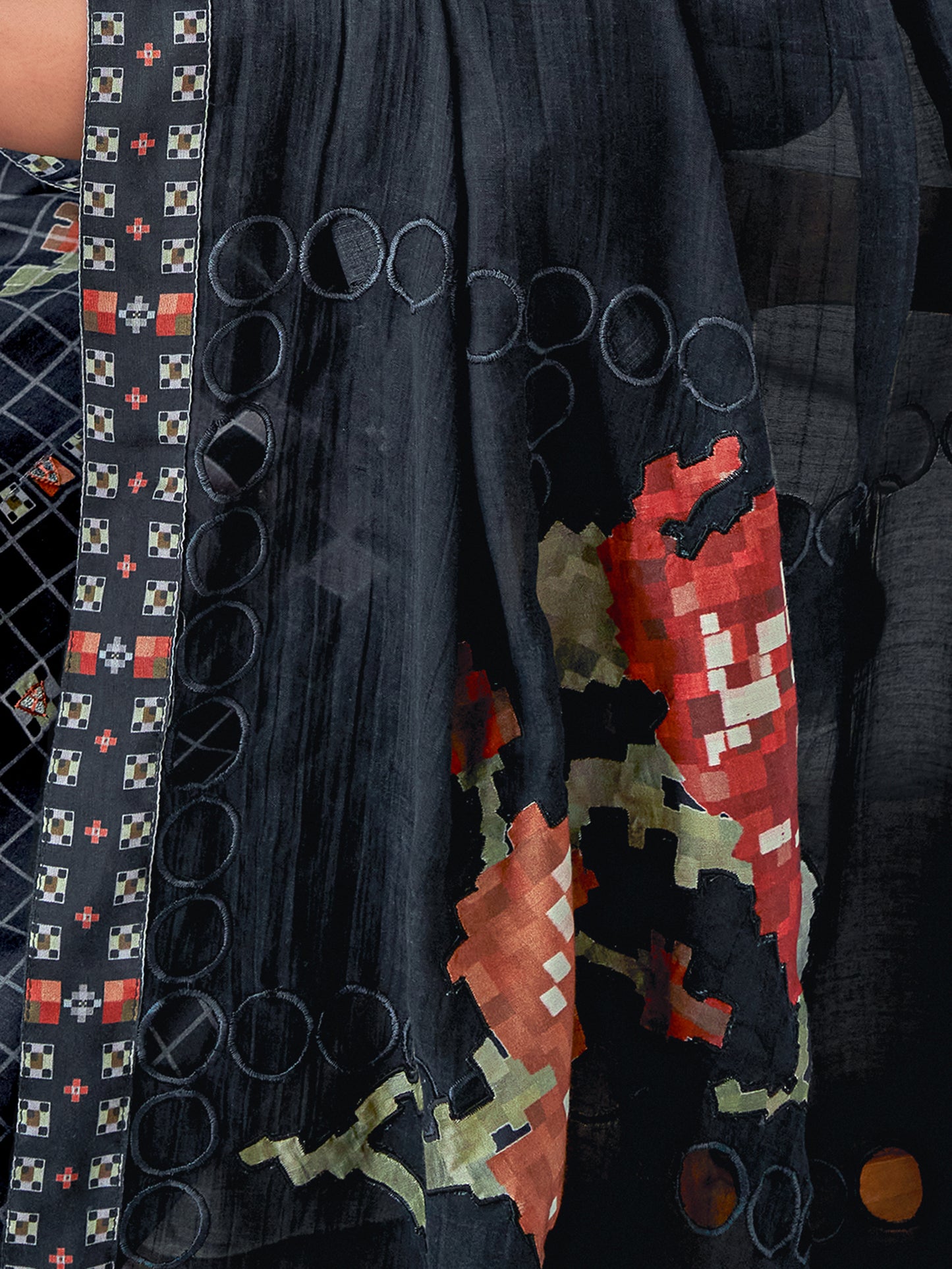 PIXEL BLACK Pure Muslin Suit Set With Elegant Handwork & Embroidery