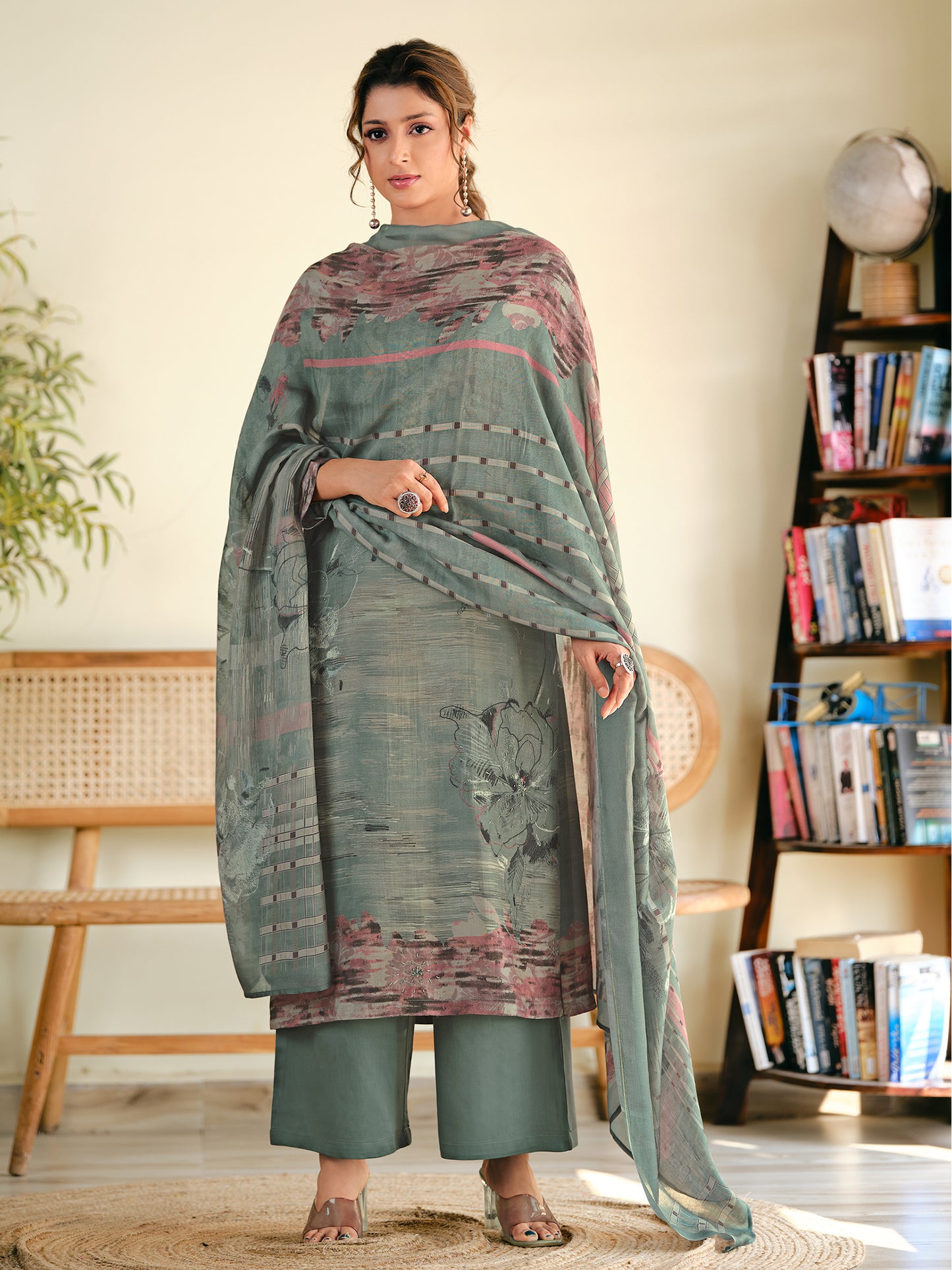 ASMITA LIGHTGREEN Pure Muslin Unstitched Set With Fancy Handwork And Embroidery