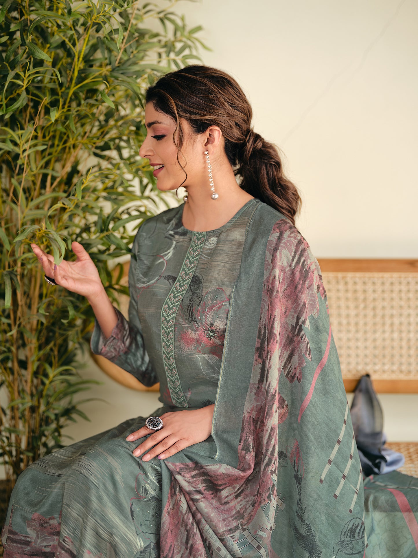 ASMITA LIGHTGREEN Pure Muslin Unstitched Set With Fancy Handwork And Embroidery