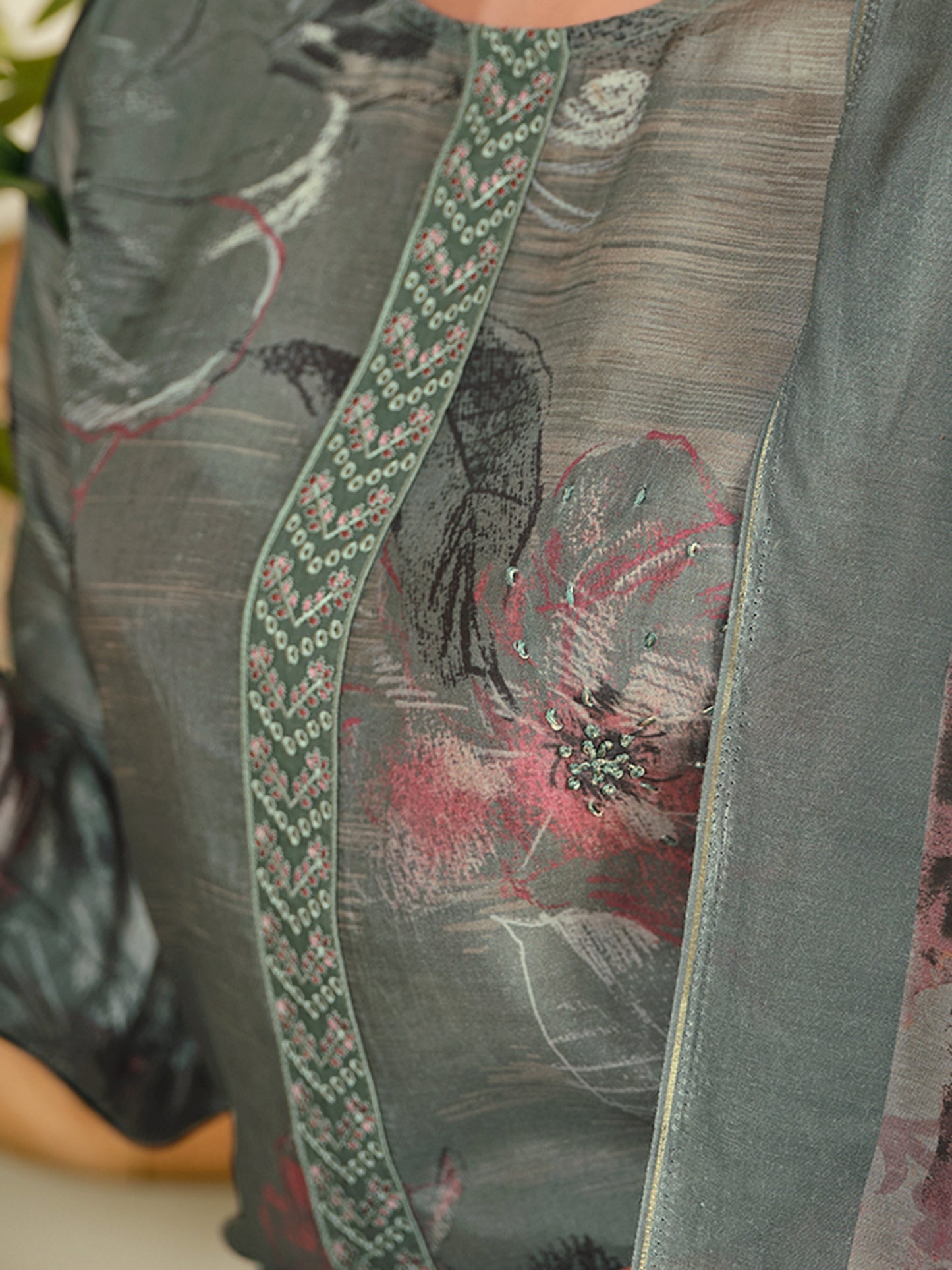 ASMITA LIGHTGREEN Pure Muslin Unstitched Set With Fancy Handwork And Embroidery