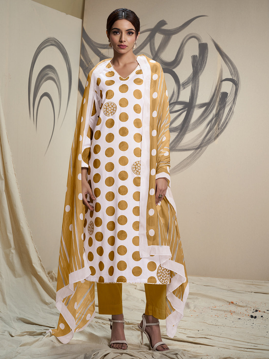 Ruhi Mustard Elegance Cotton Suit Set with Fancy Handwork