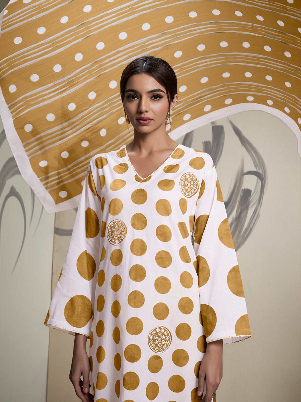 Ruhi Mustard Elegance Cotton Suit Set with Fancy Handwork