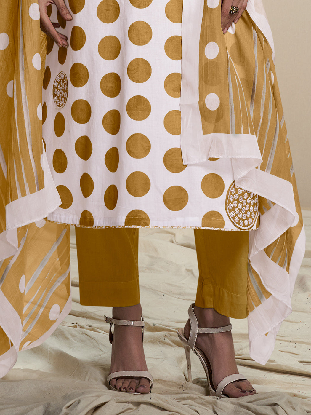 Ruhi Mustard Elegance Cotton Suit Set with Fancy Handwork