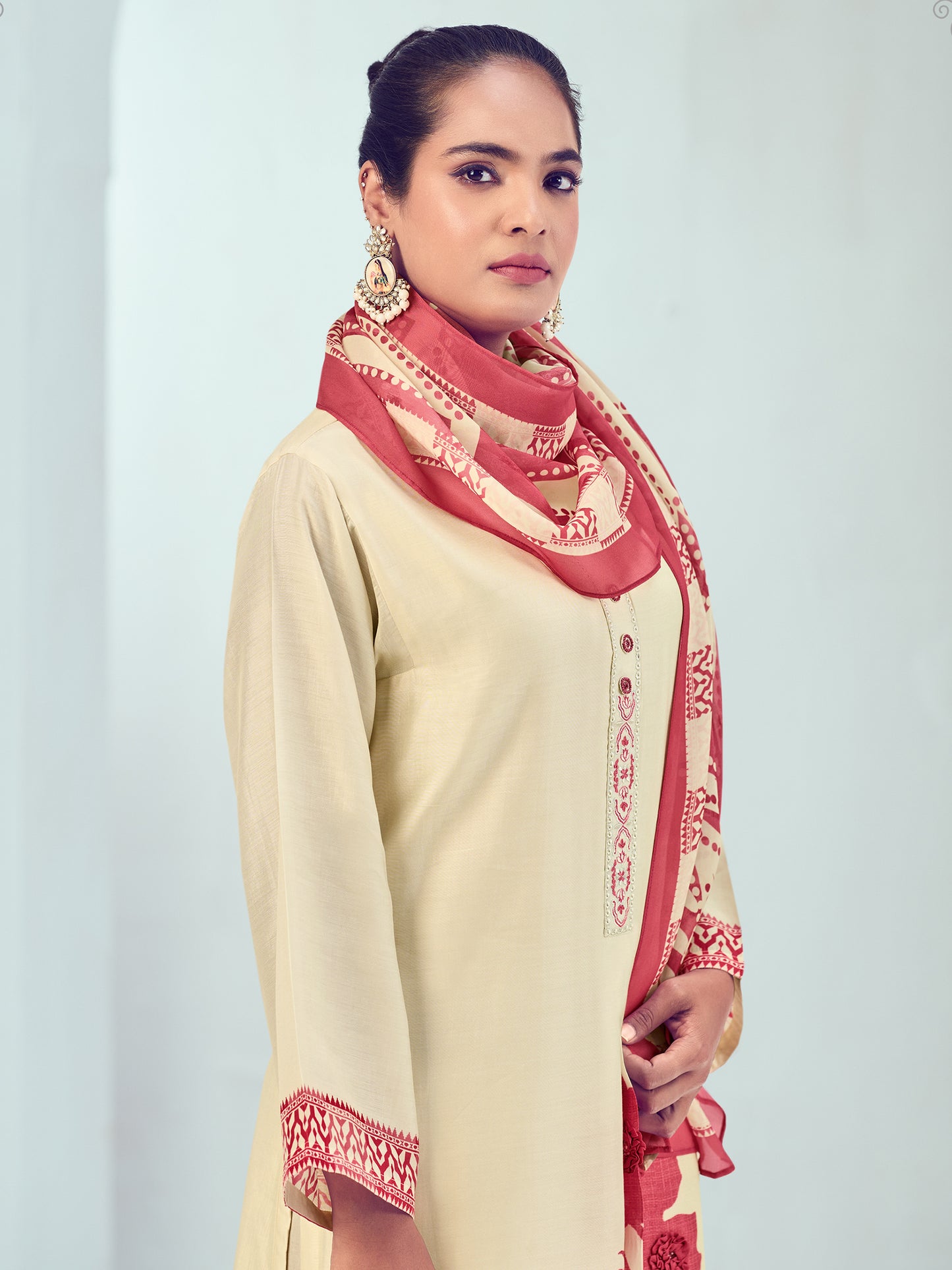 SEJAL CHIKU Pure Muslin Suit Set with Exquisite Handwork & Embroidery