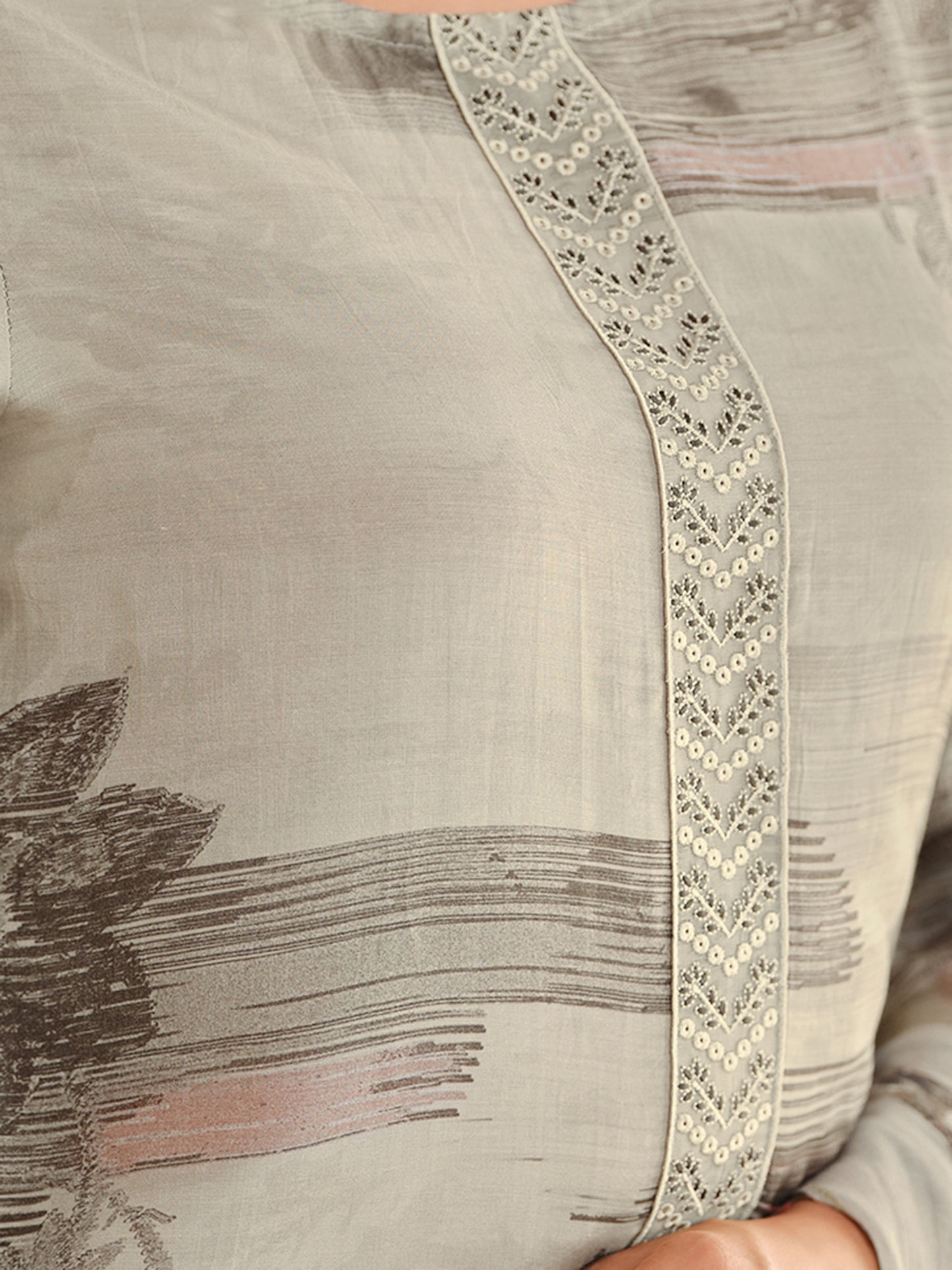 ASMITA CREAM Pure Muslin Unstitched Set With Fancy Handwork And Embroidery