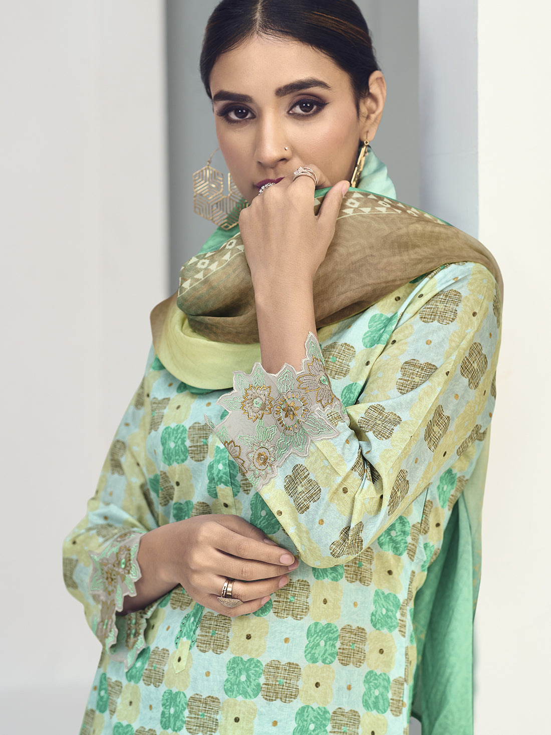 FIONA Green Pure Cotton Lawn Suit Set With Hand work
