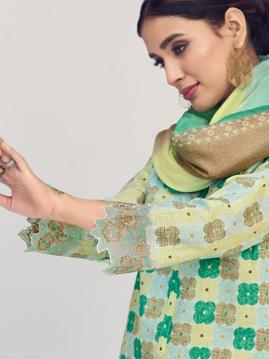 FIONA Green Pure Cotton Lawn Suit Set With Hand work