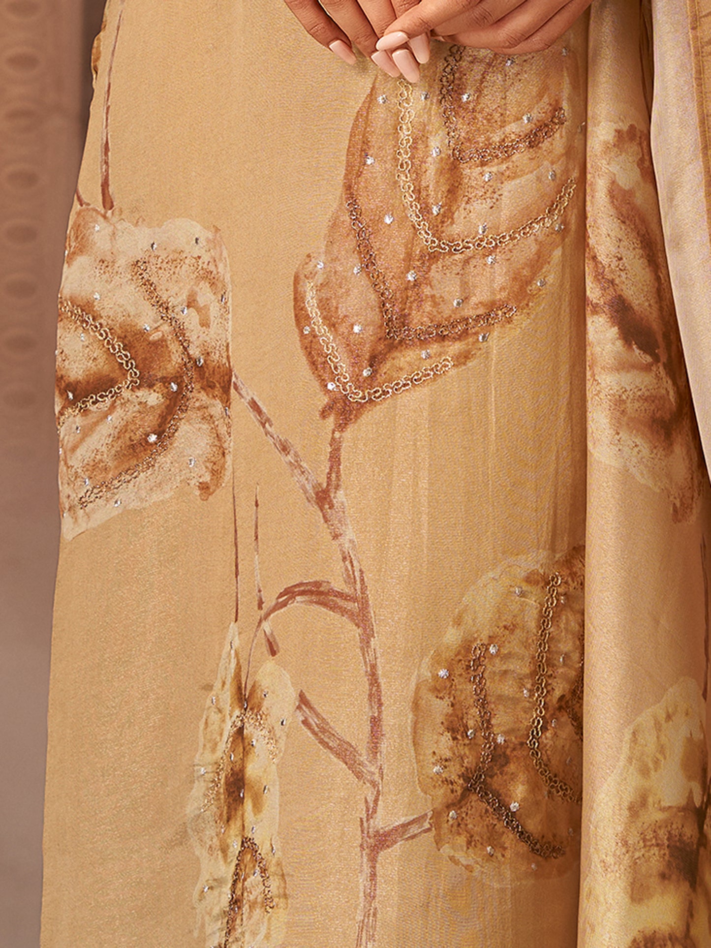 RASHAM Elegant Mustard Pure Simmer Jaquard Suit Set With Exquisite Handwork & Embroidery