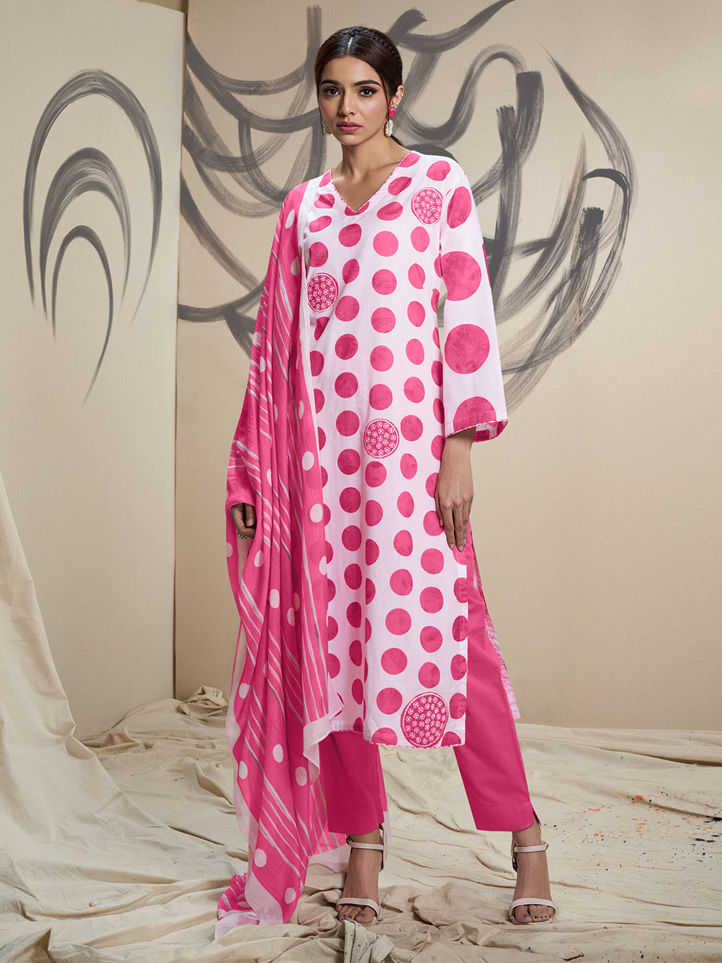 Ruhi Pink Enchantment Cotton Suit Set with Fancy Handwork