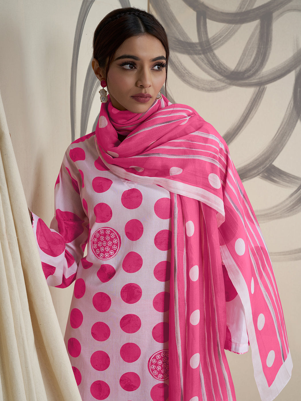 Ruhi Pink Enchantment Cotton Suit Set with Fancy Handwork