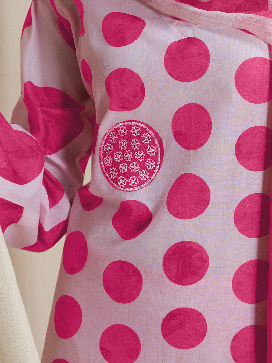 Ruhi Pink Enchantment Cotton Suit Set with Fancy Handwork