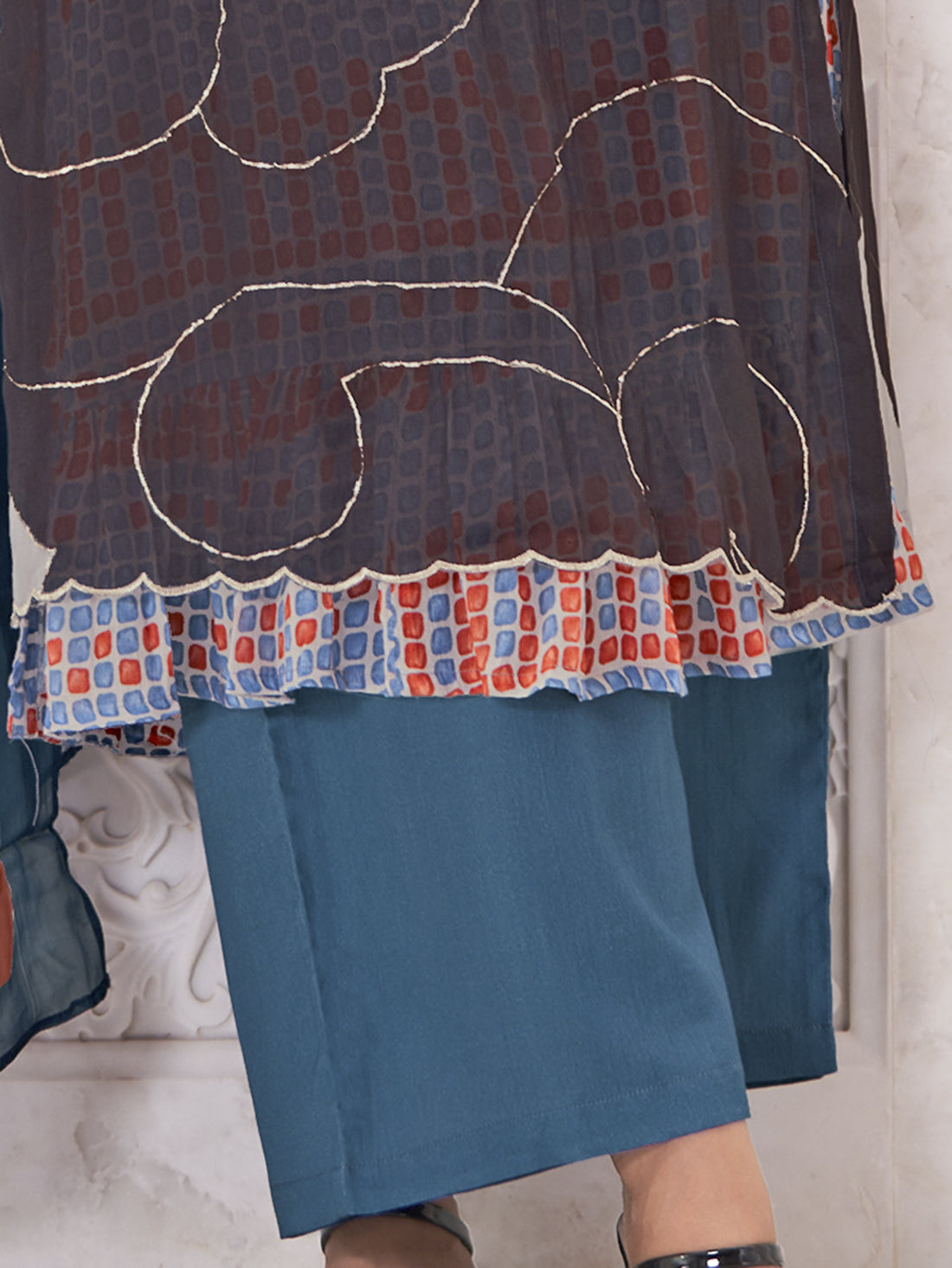 RIHALA Dark Firoji Martin Orgenza Unstitched Set With Hand work