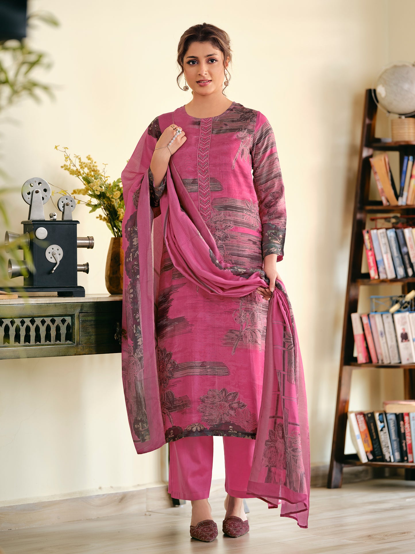 ASMITA PINK Pure Muslin Unstitched Set With Fancy Handwork And Embroidery