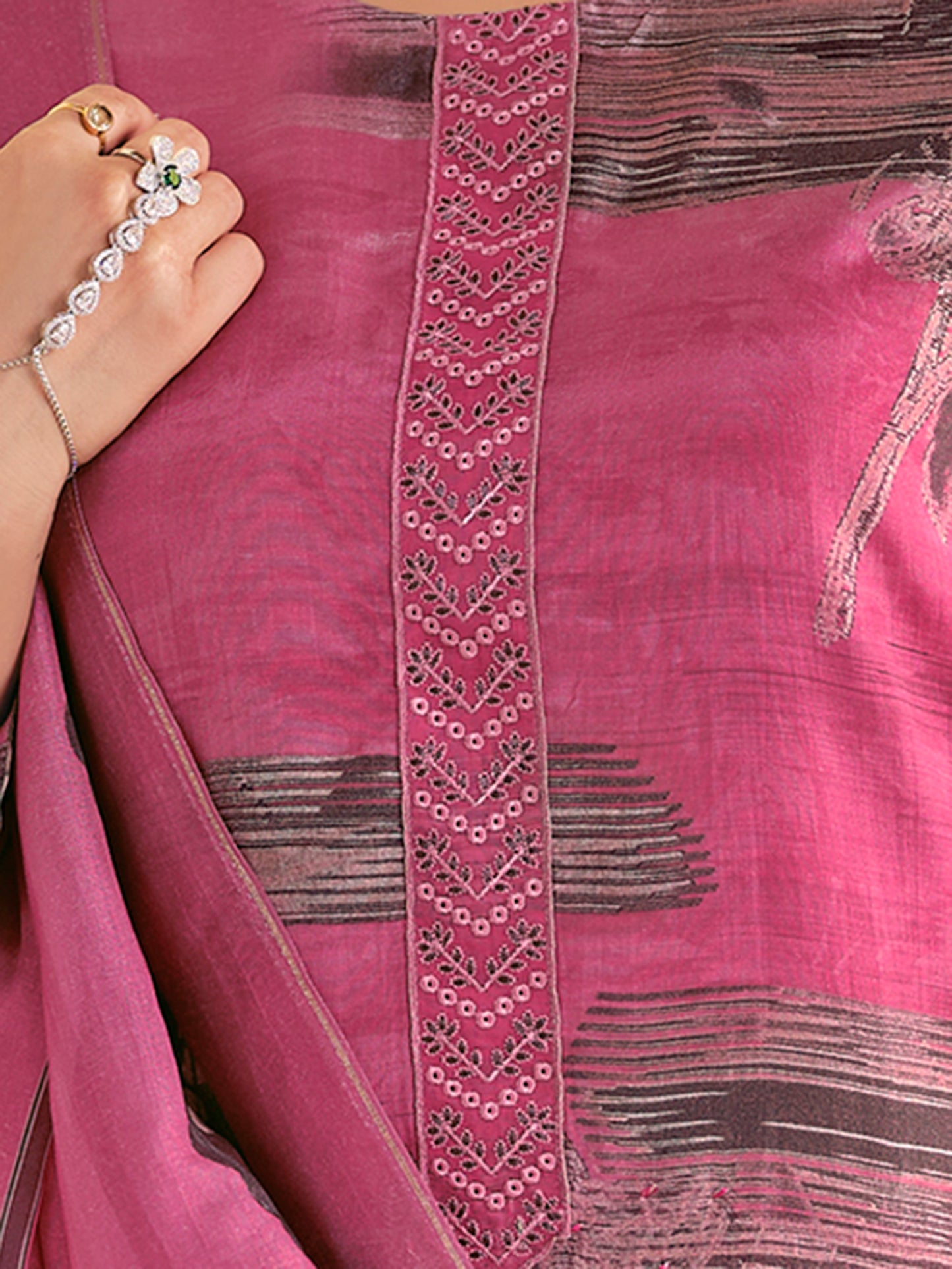 ASMITA PINK Pure Muslin Unstitched Set With Fancy Handwork And Embroidery