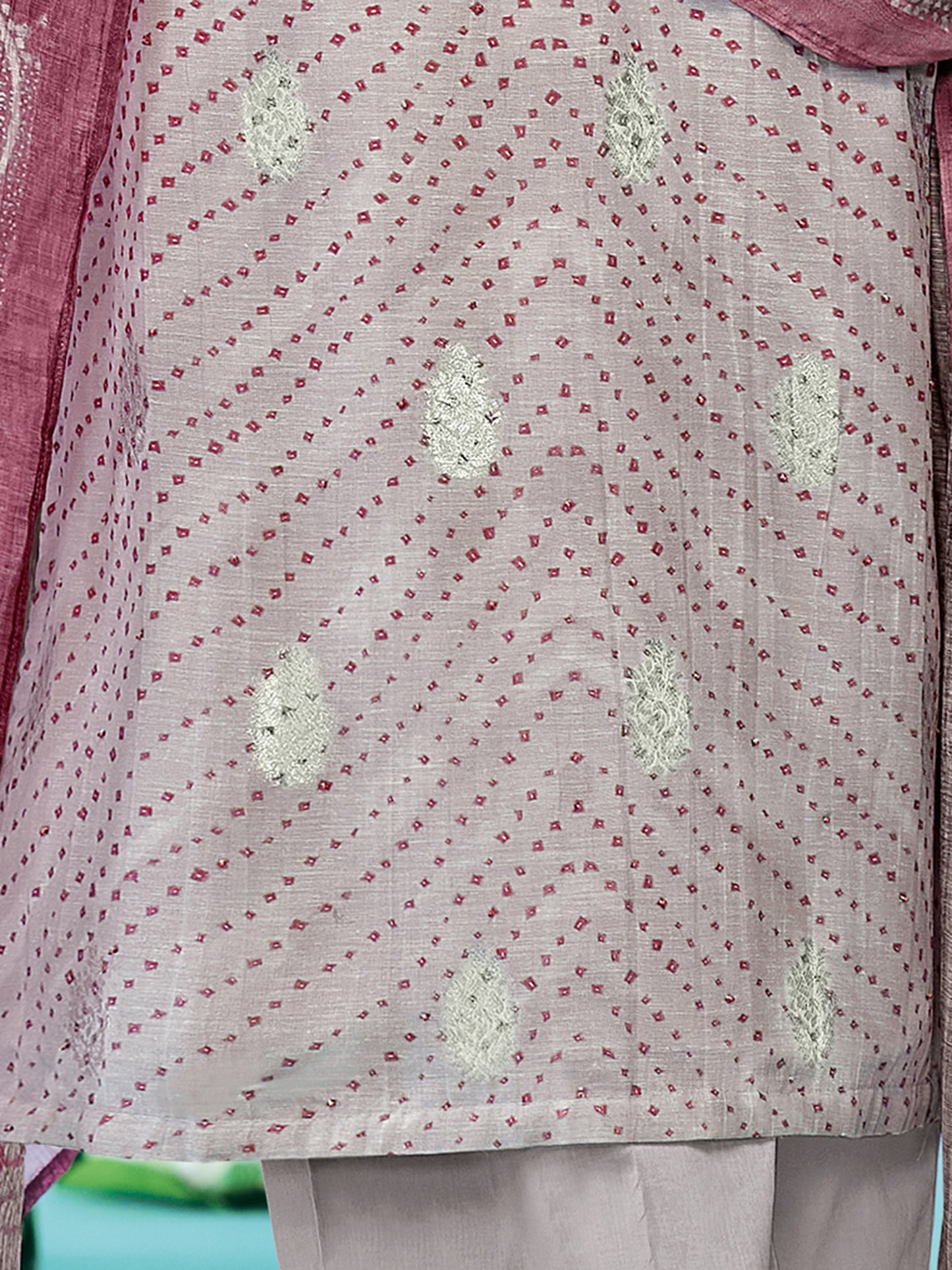 SAMREEN LIGHT GREY Pure Linen Jaquard Suit Set with Stunning Fancy Handwork