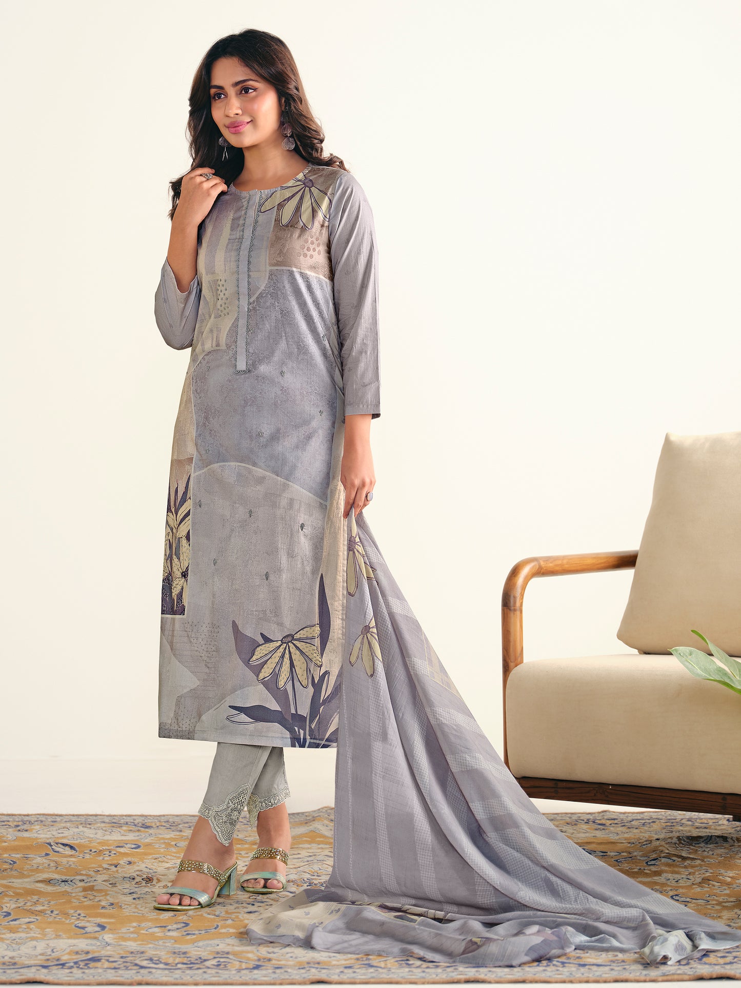 AASHIMA GREY Pure Cotton Suit Set with Stunning Fancy Handwork