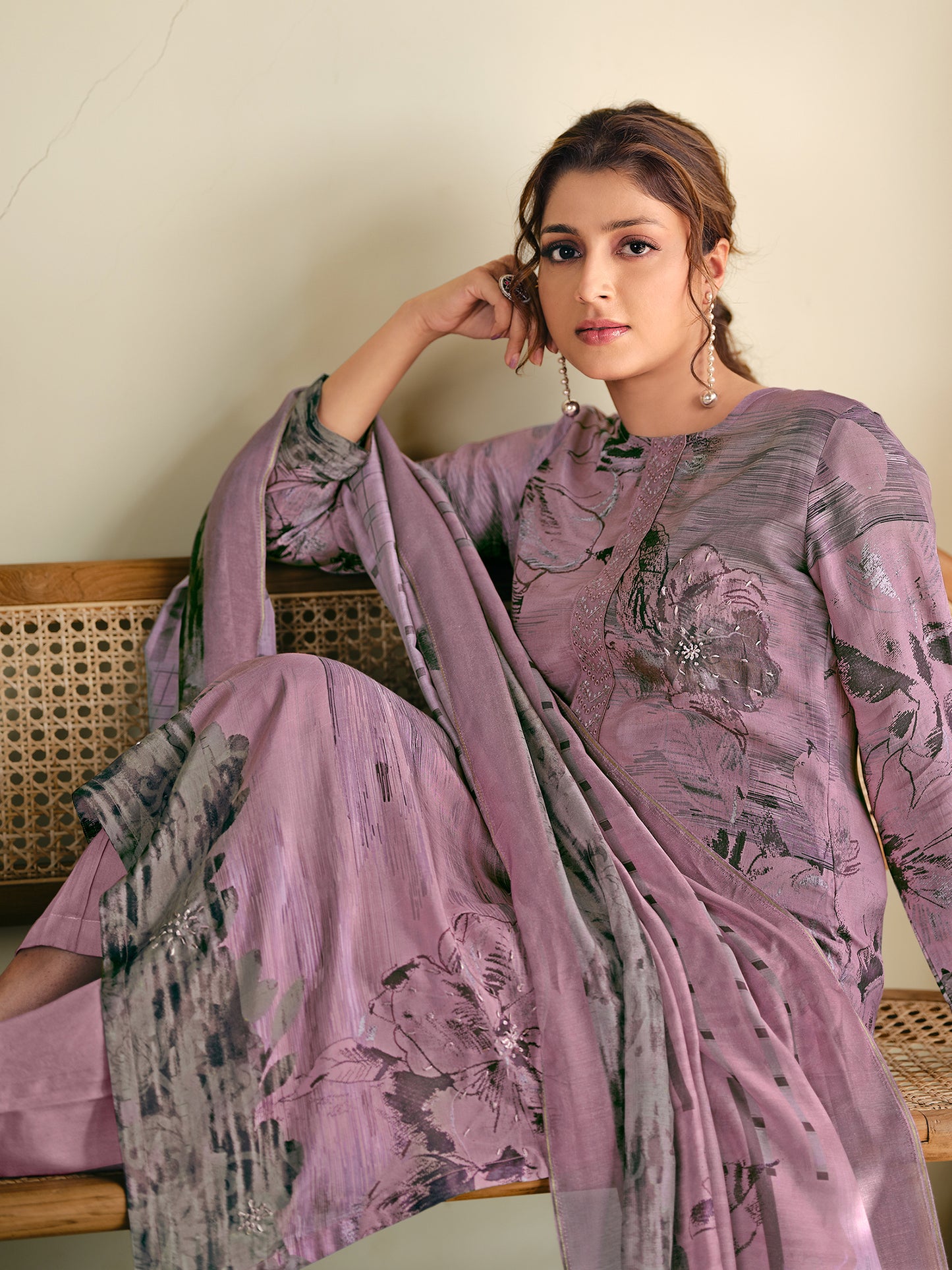 ASMITA LIGHTPURPLE Pure Muslin Suit Set With Fancy Handwork And Embroidery