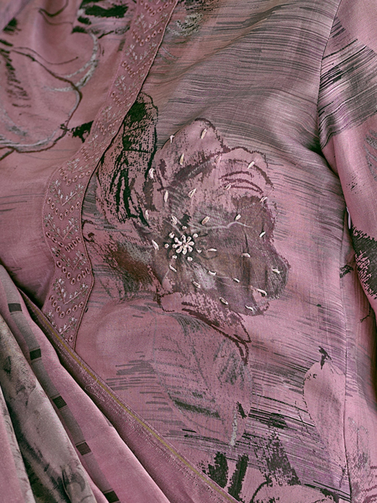 ASMITA LIGHTPURPLE Pure Muslin Unstitched Set With Fancy Handwork And Embroidery
