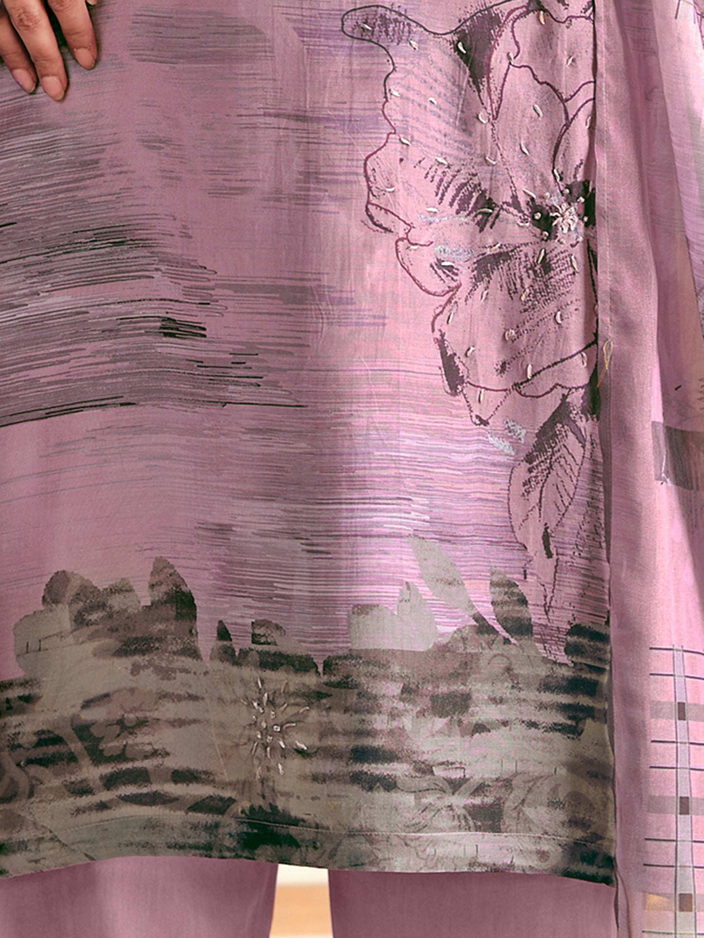 ASMITA LIGHTPURPLE Pure Muslin Unstitched Set With Fancy Handwork And Embroidery
