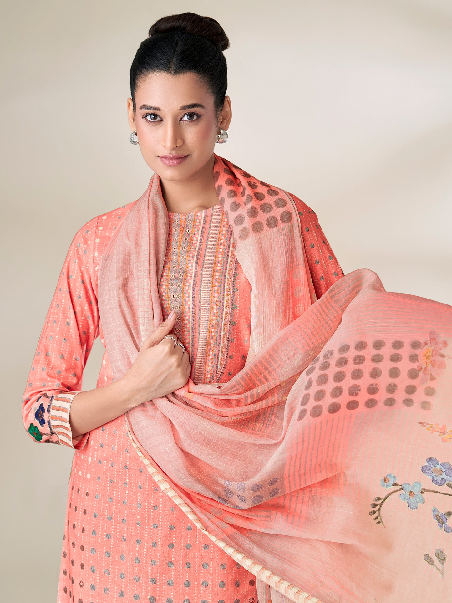 SHWET PEACH Pure Cotton Unstitched Set with Handwork Elegance