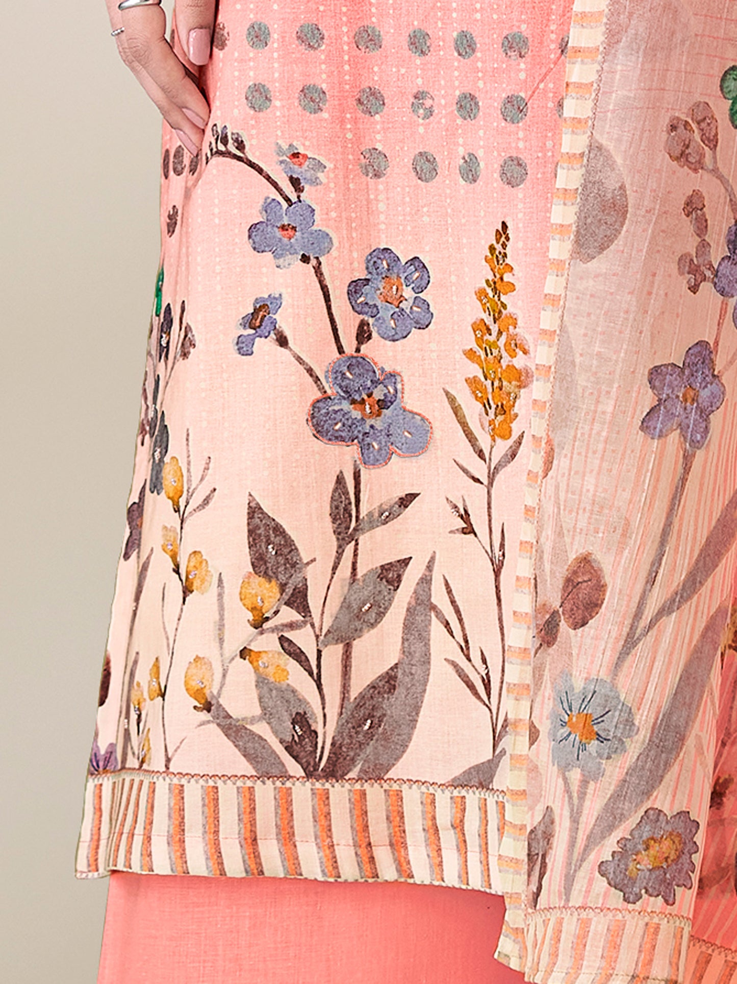 SHWET PEACH Pure Cotton Unstitched Set with Handwork Elegance