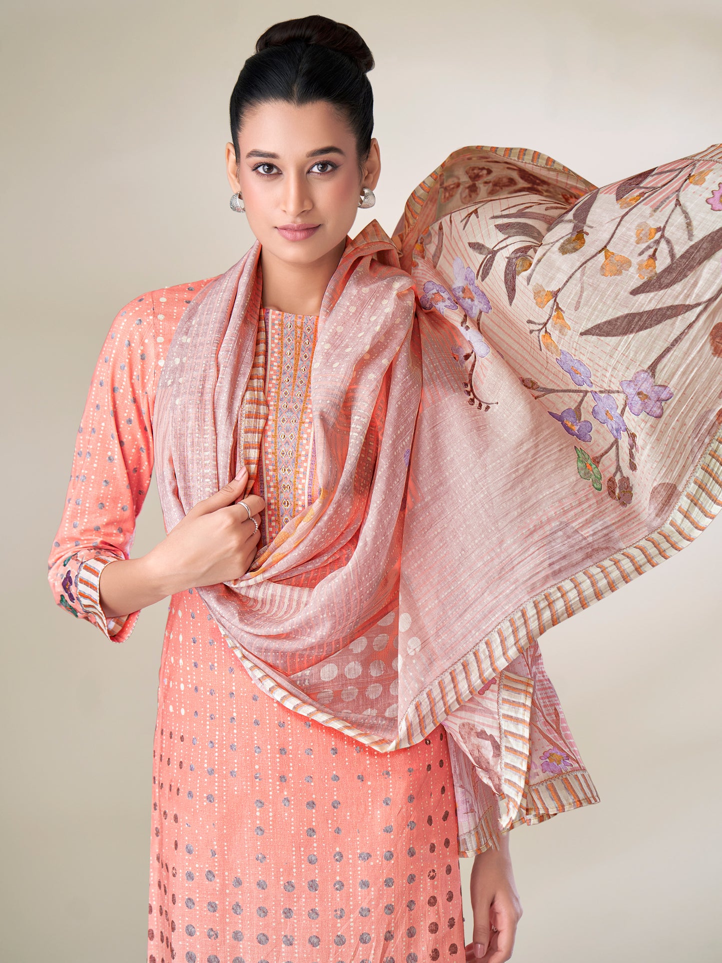 SHWET PEACH Pure Cotton Suit Set with Handwork Elegance