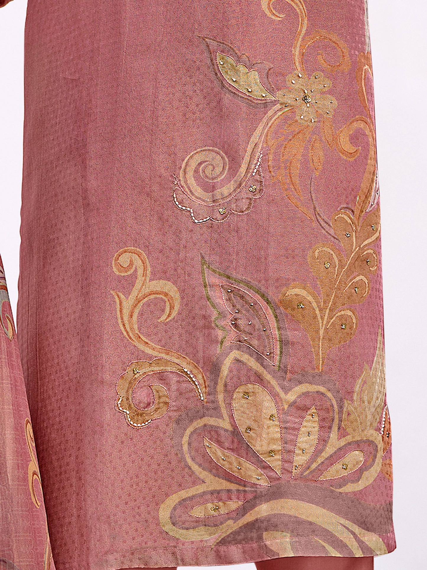 HAYAT RUST Organza Tissu Jaquard Unstitched Set With Fancy Handwork And Embroidery