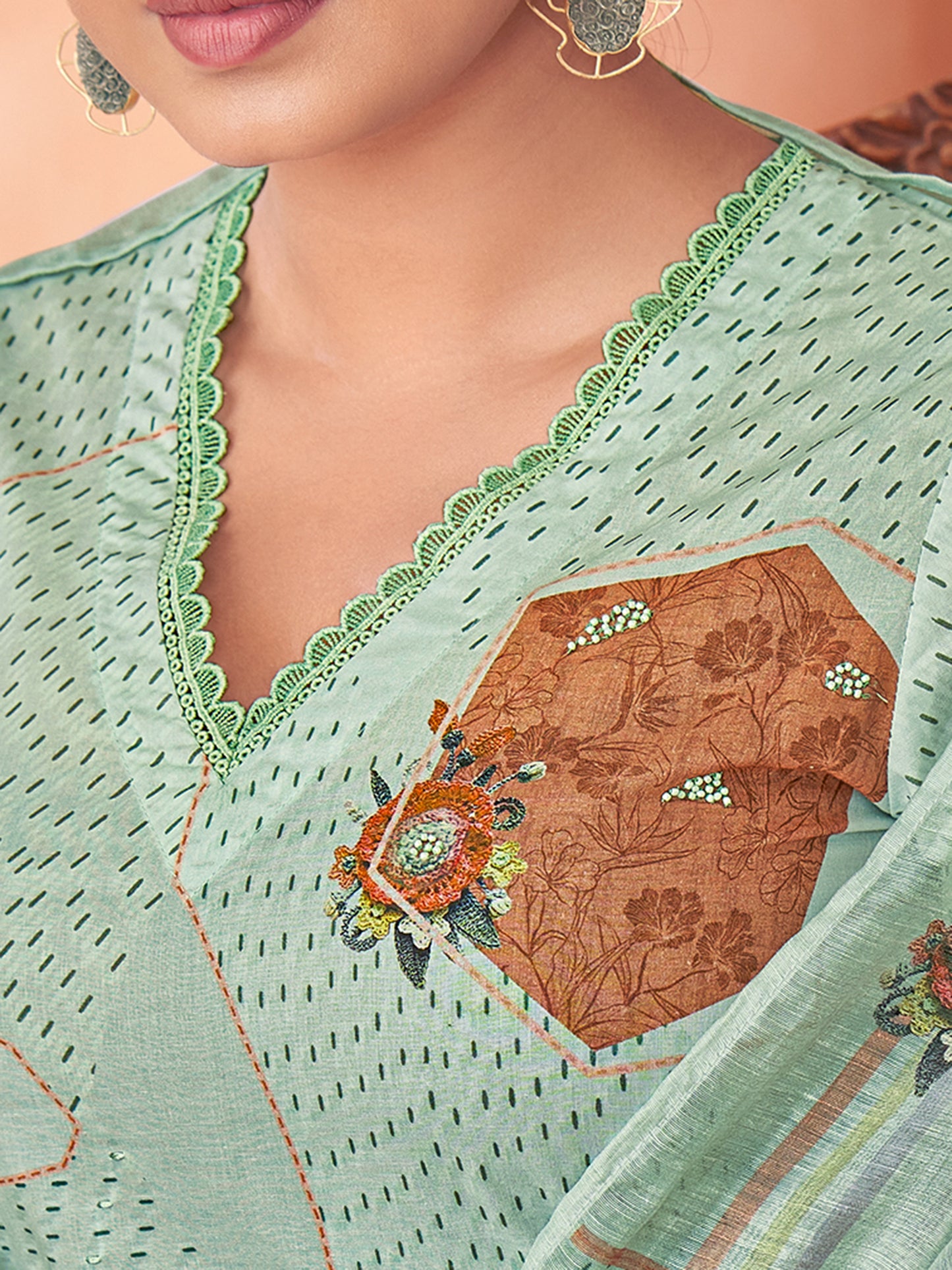 Suvya Light Green Pure Cotton Unstitched Set with Exquisite Handwork
