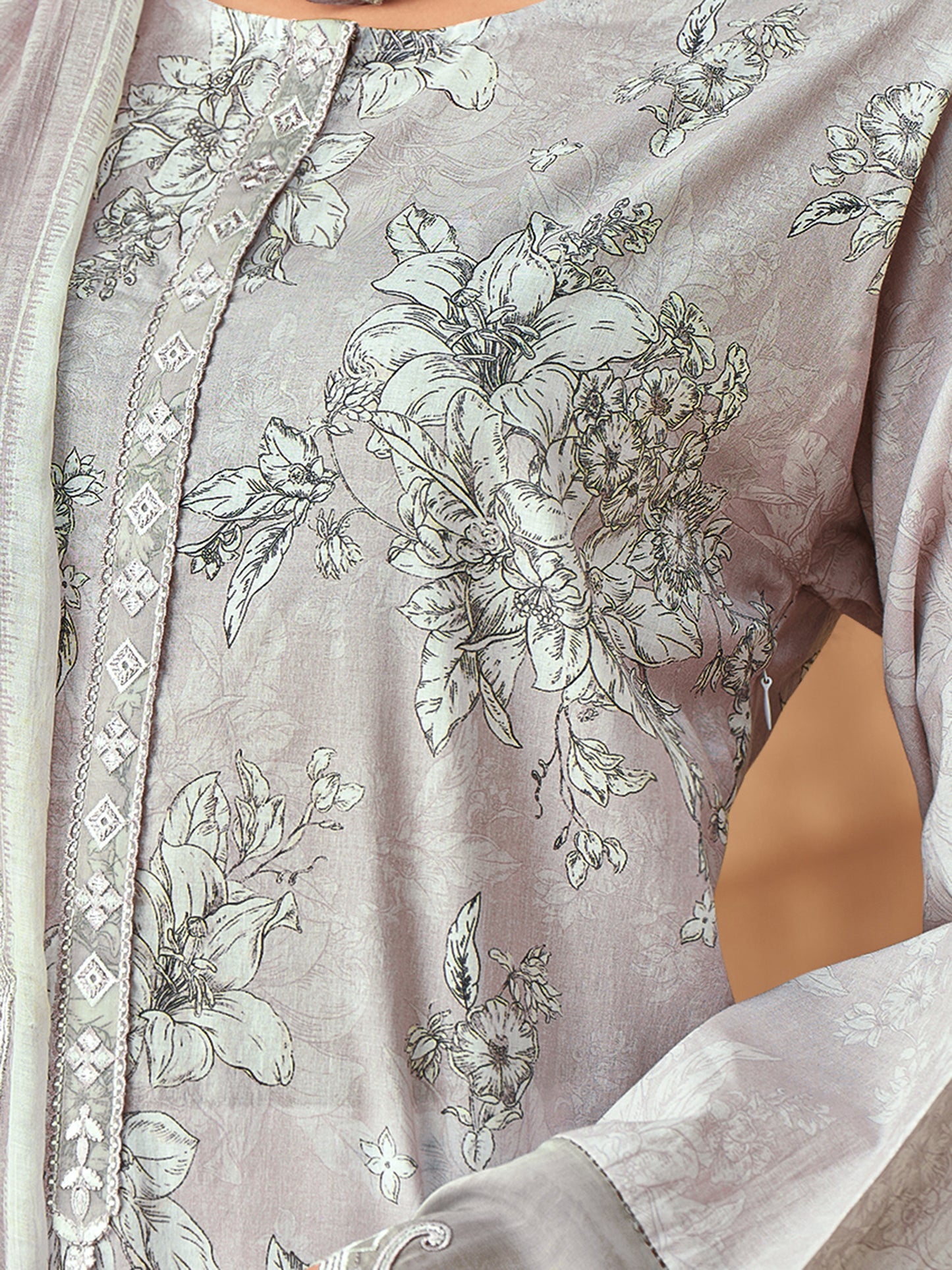 PRISHA LIGHTGREY Pure Cotton Suit Set with Intricate Handwork and Embroidery