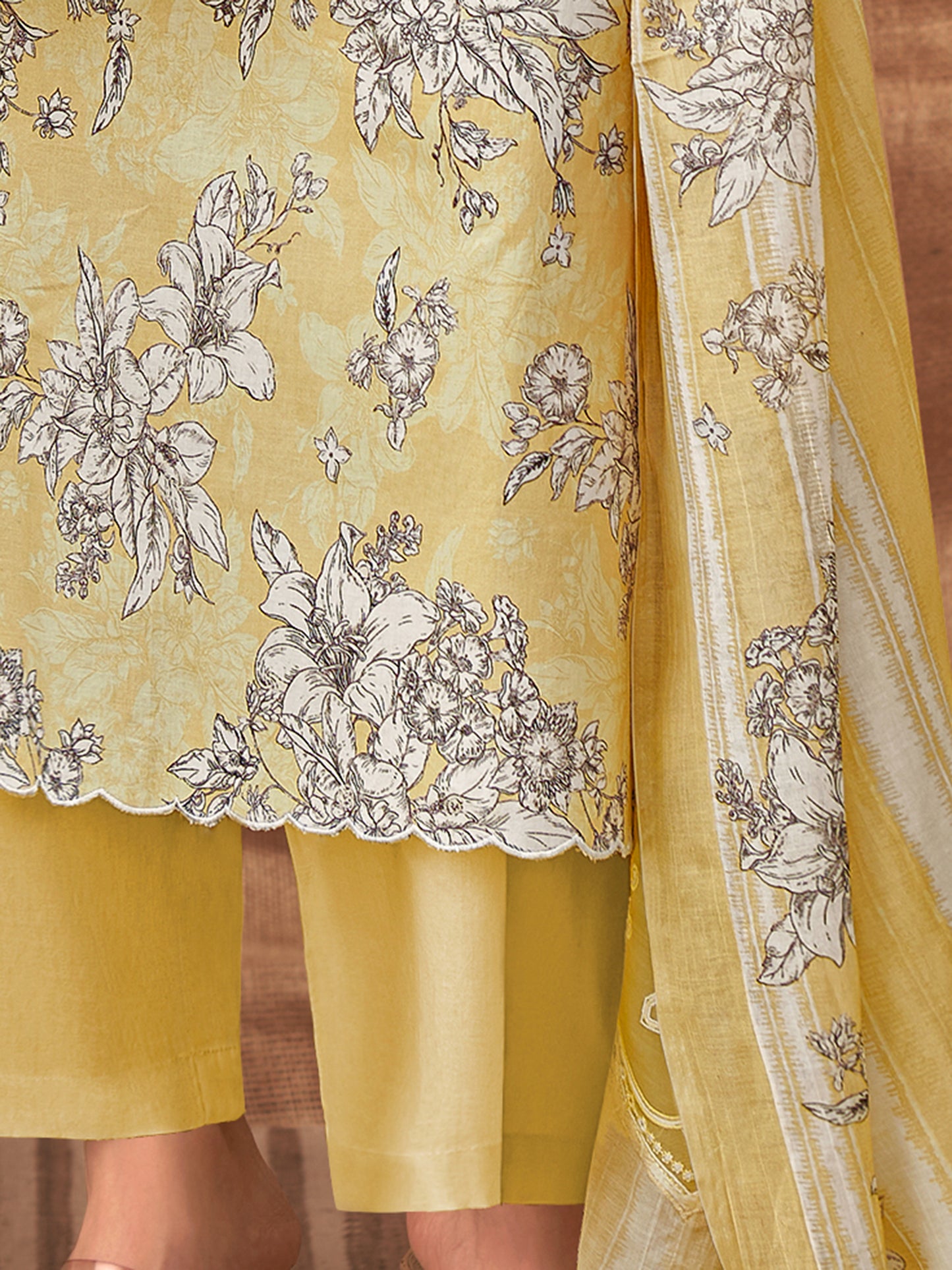 PRISHA MUSTARD Pure Cotton Suit Set with Exquisite Handwork and Embroidery