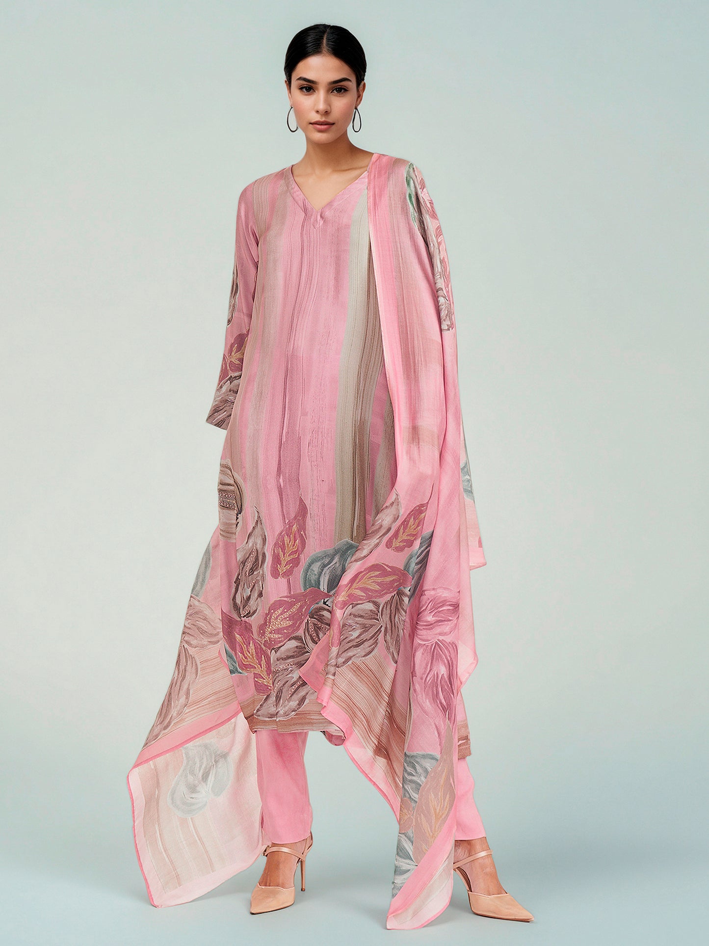Zeenat Pink Blossom Pure Cotton Unstitched Set with Exquisite Handwork