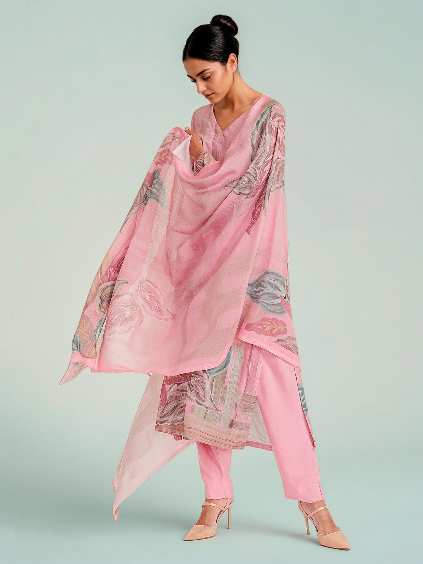 Zeenat Pink Blossom Pure Cotton Unstitched Set with Exquisite Handwork