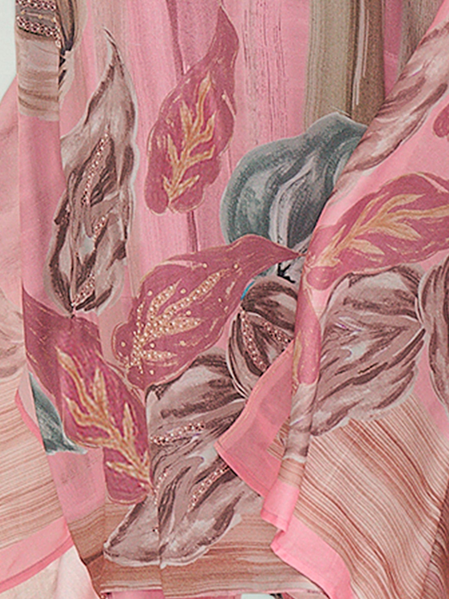 Zeenat Pink Blossom Pure Cotton Unstitched Set with Exquisite Handwork