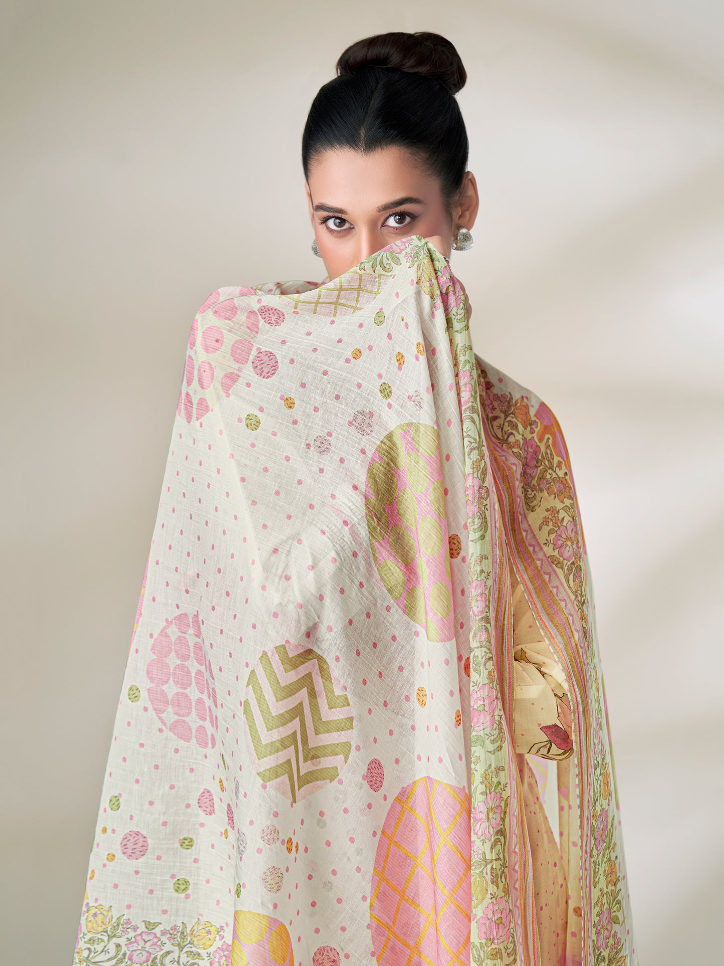 SHWET LIGHT CREAM Pure Cotton Suit Set with Handwork Elegance