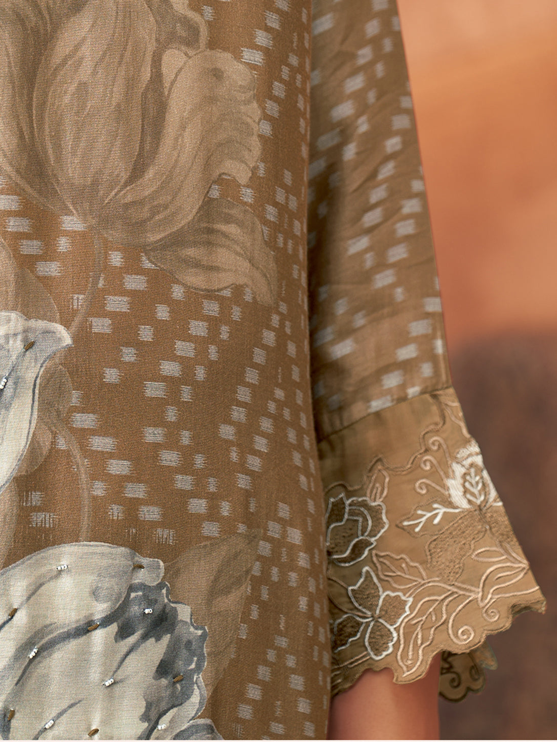SANVI METALLIC BROWN Muslin SUIT Set With Handwork &Embroidery Or Threadle