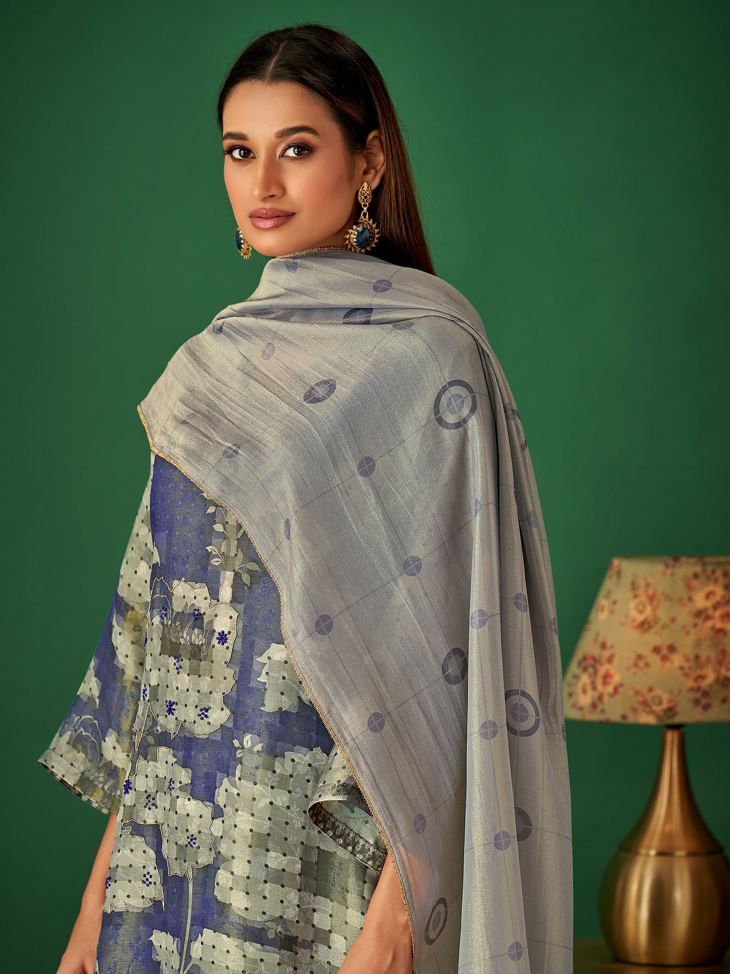 NIYATI Timeless Blue Pure Shimmer Jaquard Suit Set with Exquisite Handwork